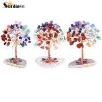 Sunligoo Super Mini kryształ drzewko szczęścia drut miedziany owinięte W/agat kromka baza kamień Reiki Chakra Feng Shui drzewa Home Decor 2